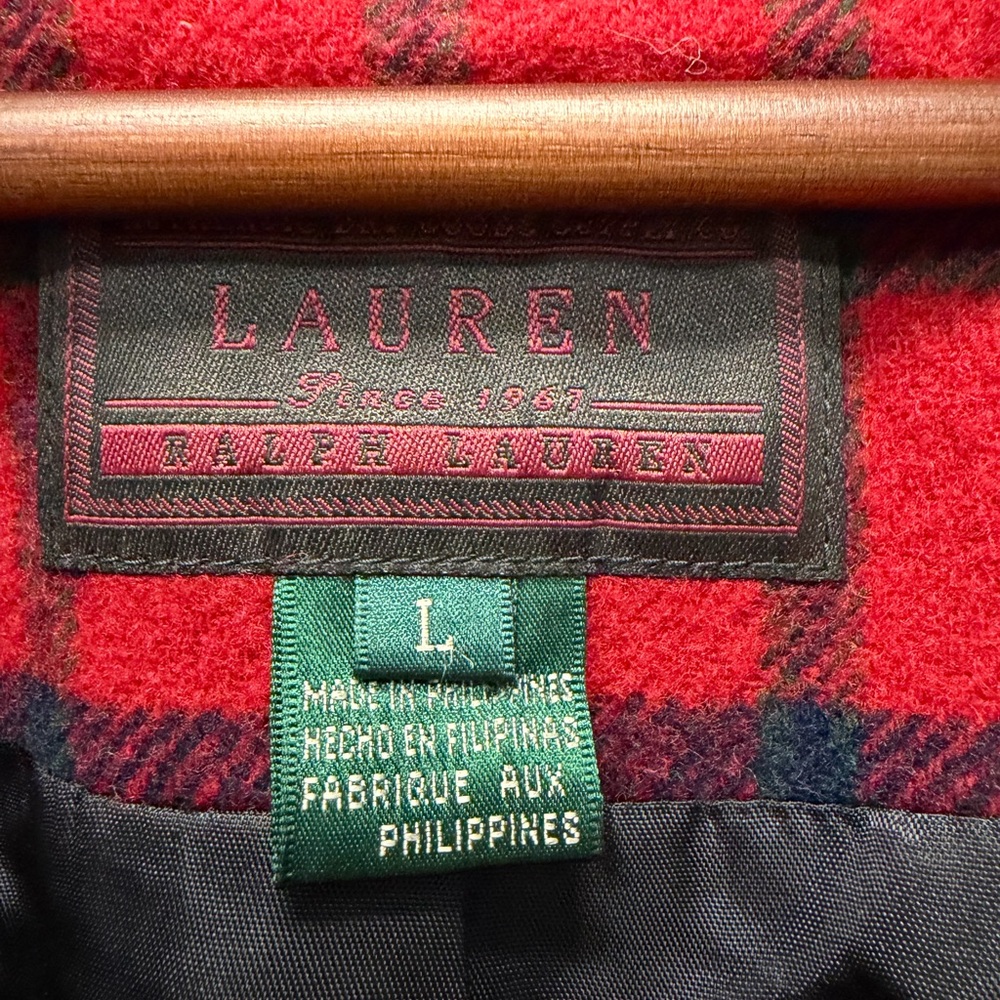 ✨🧶 Lauren Ralph Lauren Wool Plaid Trim Jacket L 🪵 Cozy Cabin Grannycore ✨ - Picture 11 of 13